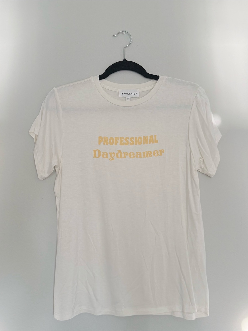 Sugarhigh "Professional Daydreamer" Short Sleeve Tee in Cream with Yellow Print